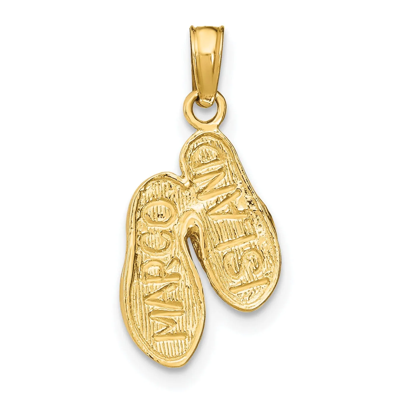 14k Yellow Gold Polished Textured Finish Reversible 3-Dimensional MARCO ISLAND, FLORIDA Double Flip-Flop Sandles Charm Pendant