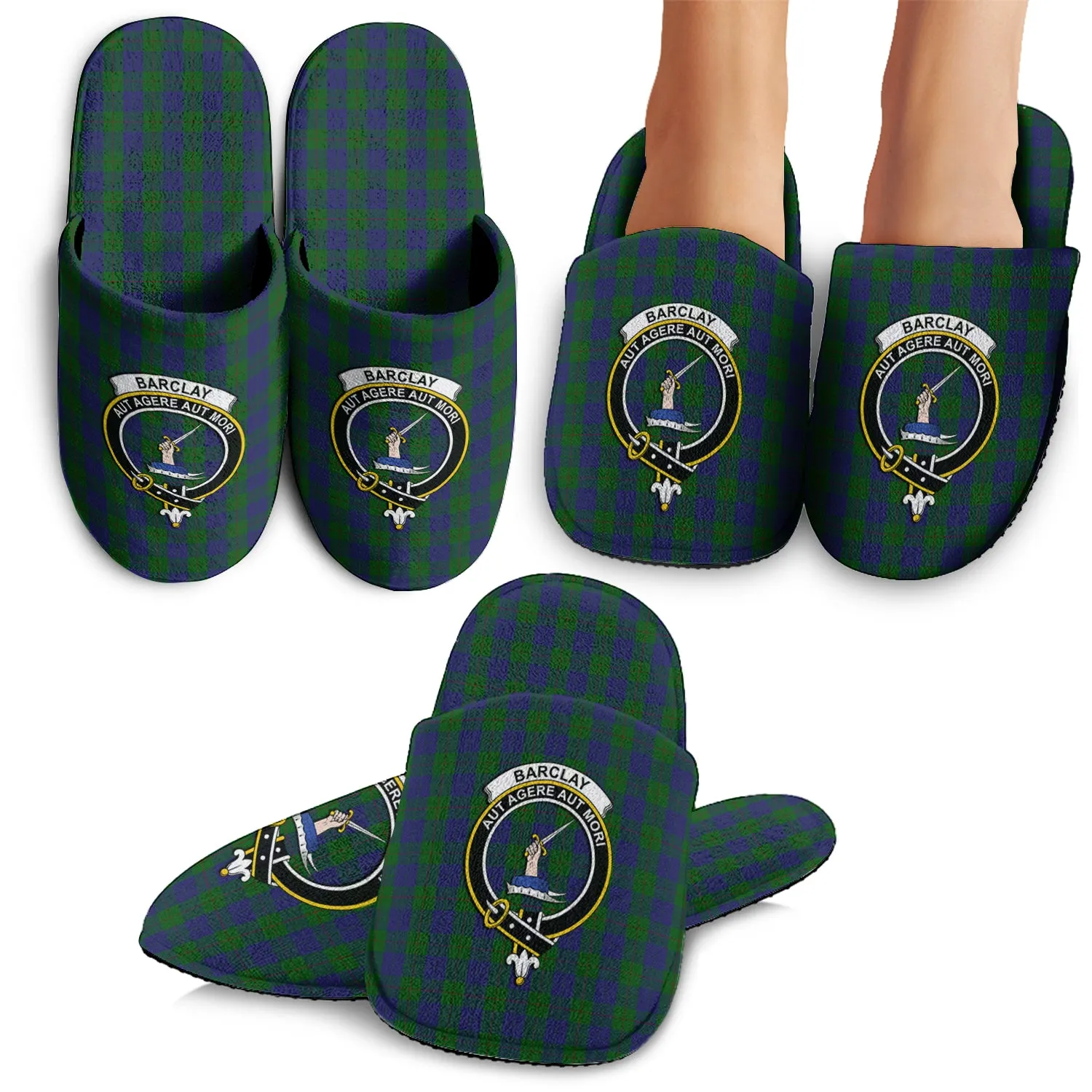 Barclay Tartan Home Slippers with Family Crest