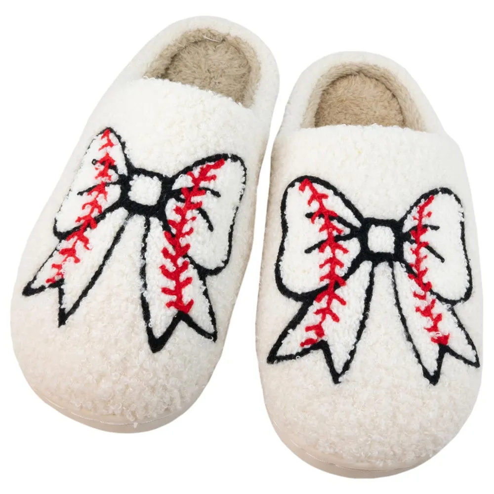 Baseball Bow Fuzzy Wholesale Slippers