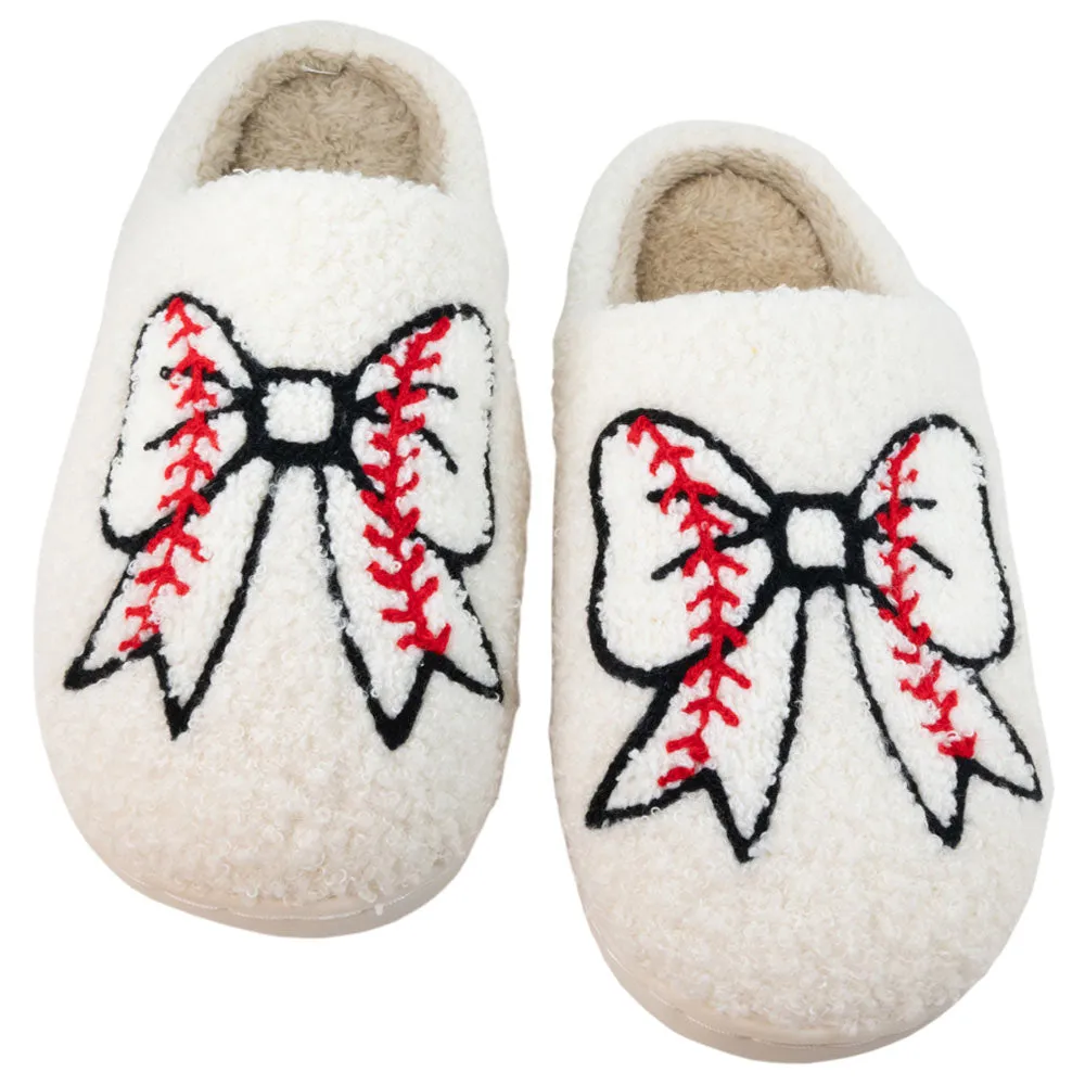 Baseball Bow Fuzzy Wholesale Slippers