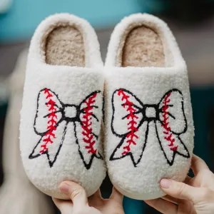 Baseball Bow Fuzzy Wholesale Slippers