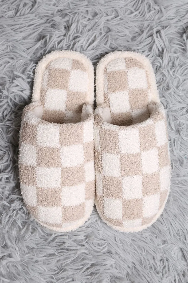 Beige Checkered Slippers