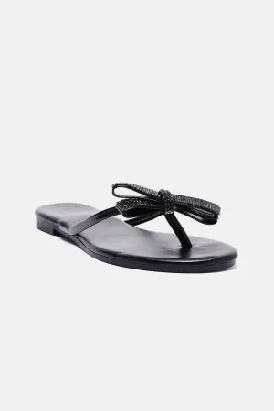 Belle Embellished Flip Flops - Black