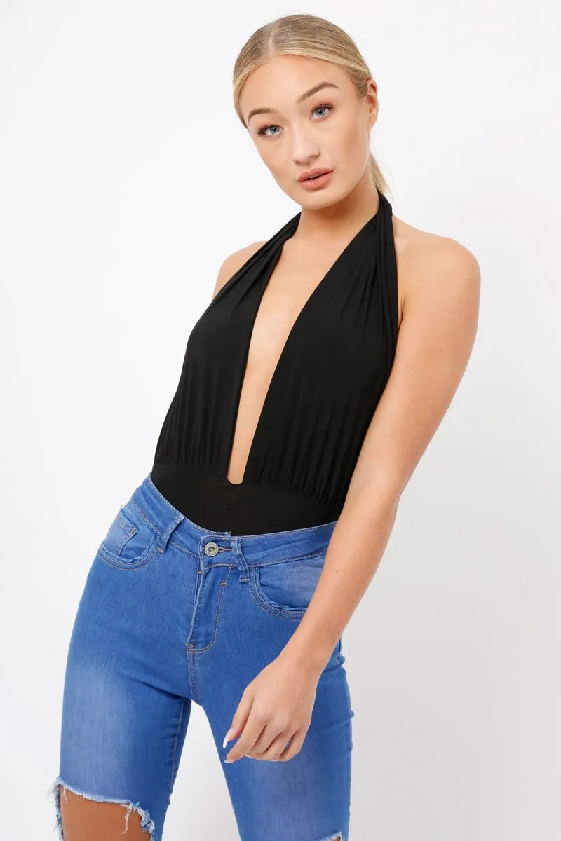 Black Plunge Halterneck Bodysuit - Lona