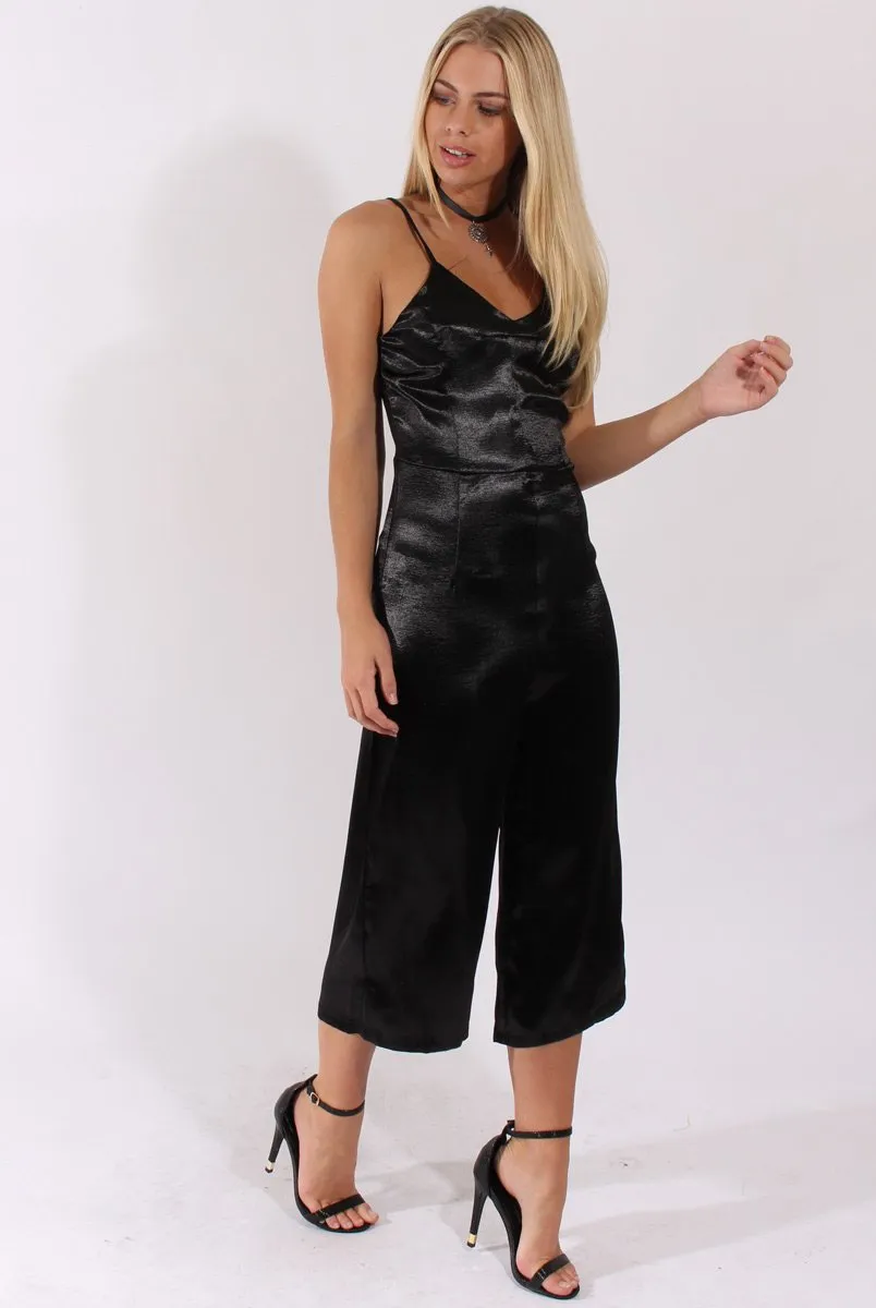 Black Silky Culotte Jumpsuit - Berry