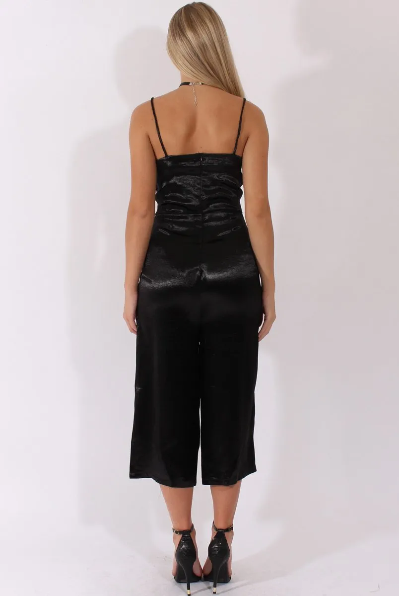 Black Silky Culotte Jumpsuit - Berry