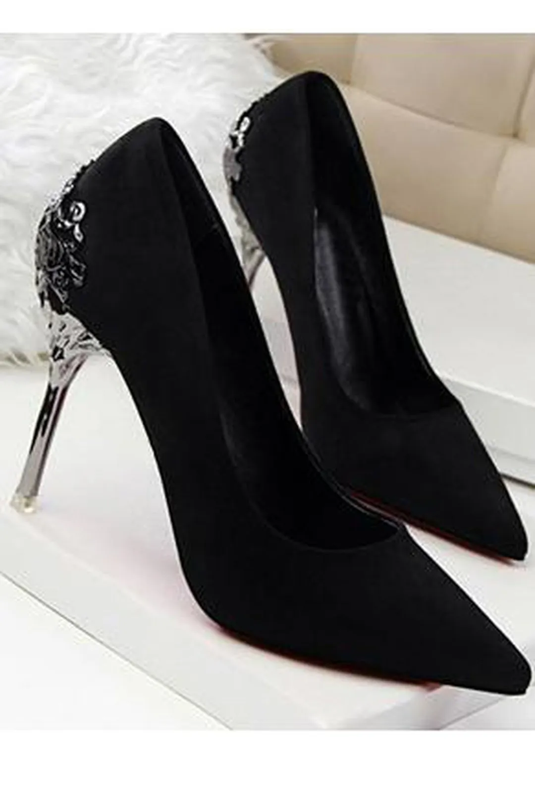 CAMELLIA - SUEDE ORNATE PUMPS HEELS