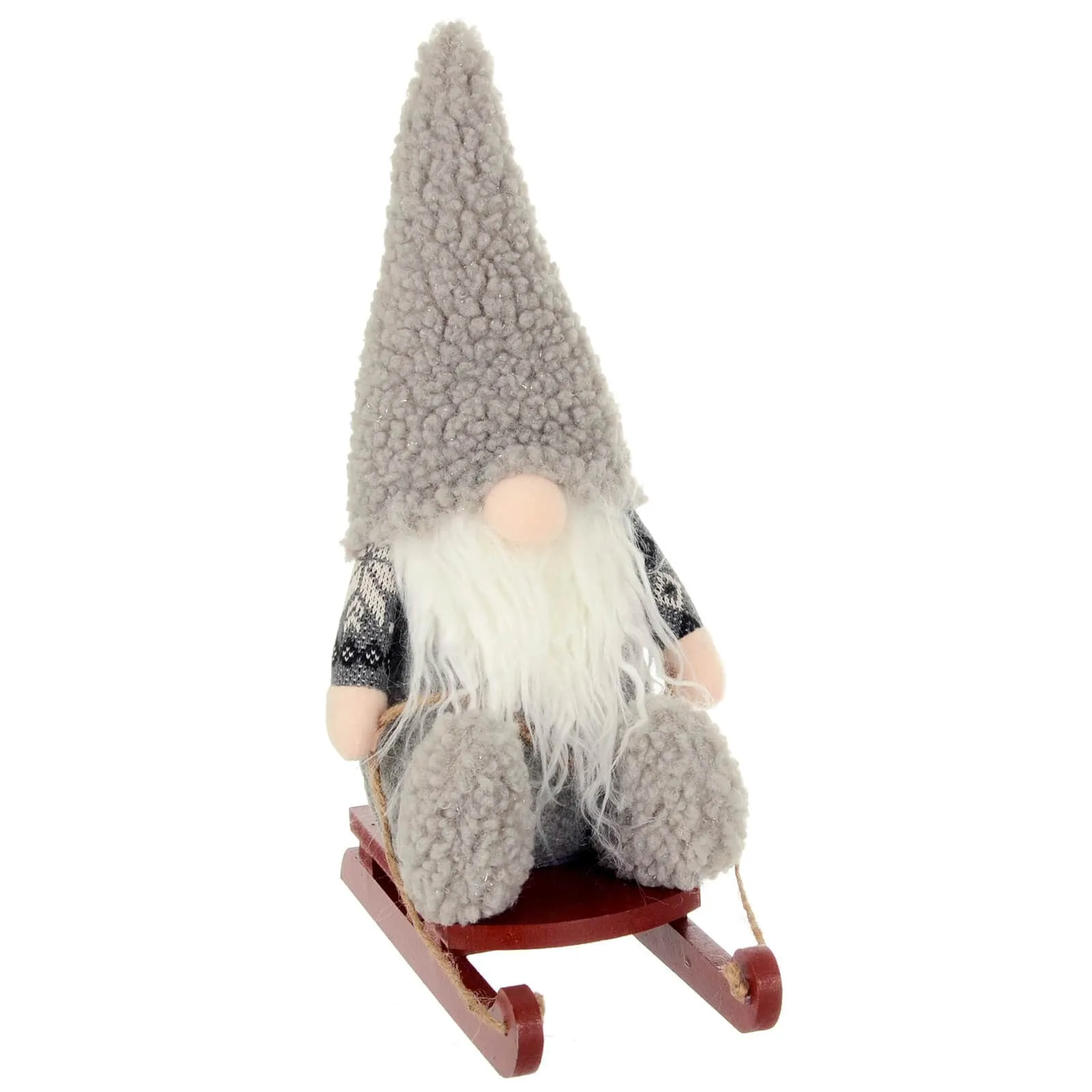 Christmas Gonk On Wooden Sledge Decoration Festive Gnome 36cm