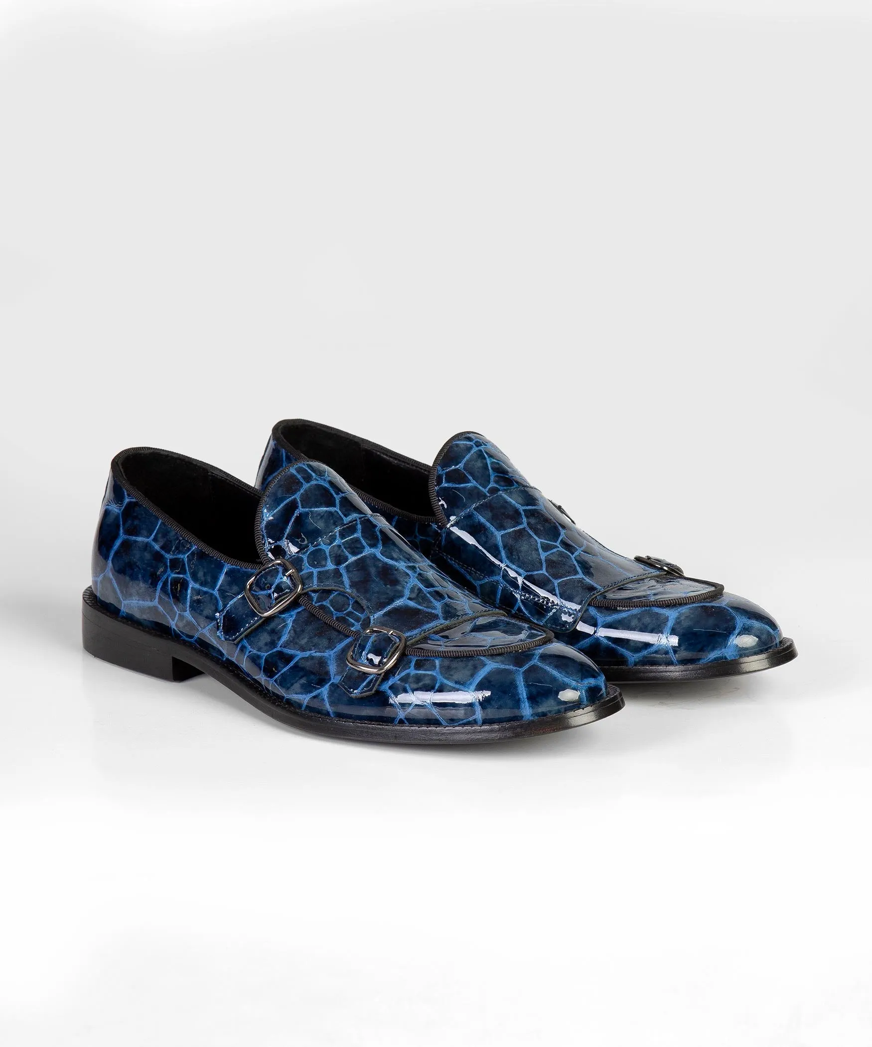 Crocodile Print Blue Leather Loafers for Men