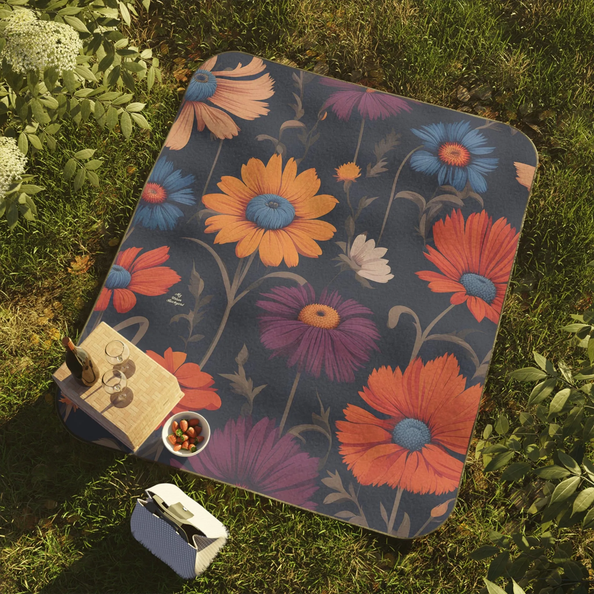 Fun Wildflowers, Cozy Outdoor Picnic Blanket, Water-Resistant Bottom, 51" × 61"