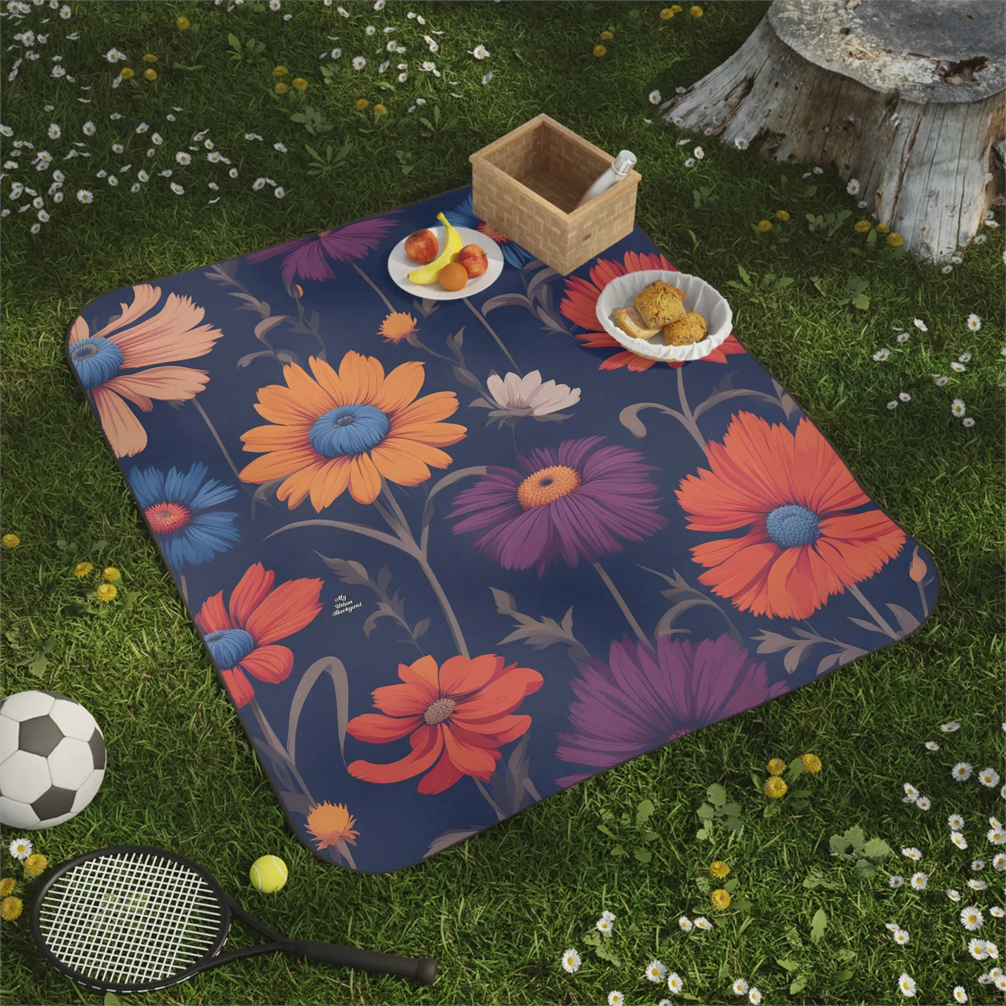 Fun Wildflowers, Cozy Outdoor Picnic Blanket, Water-Resistant Bottom, 51" × 61"