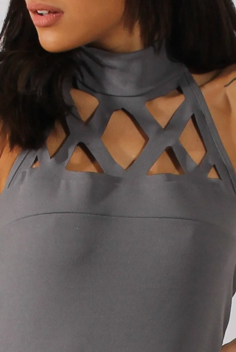 Grey Halterneck Cage Detail Jumpsuit - Mandy