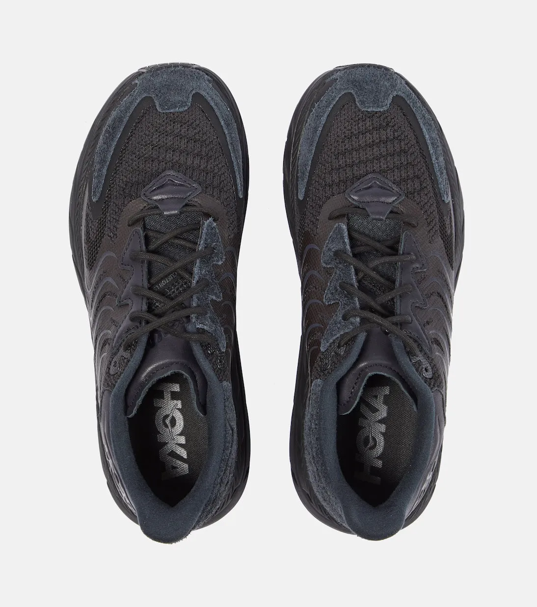 Hoka One One Clifton Ls Sneaker in Mesh and Leather Trim, Black