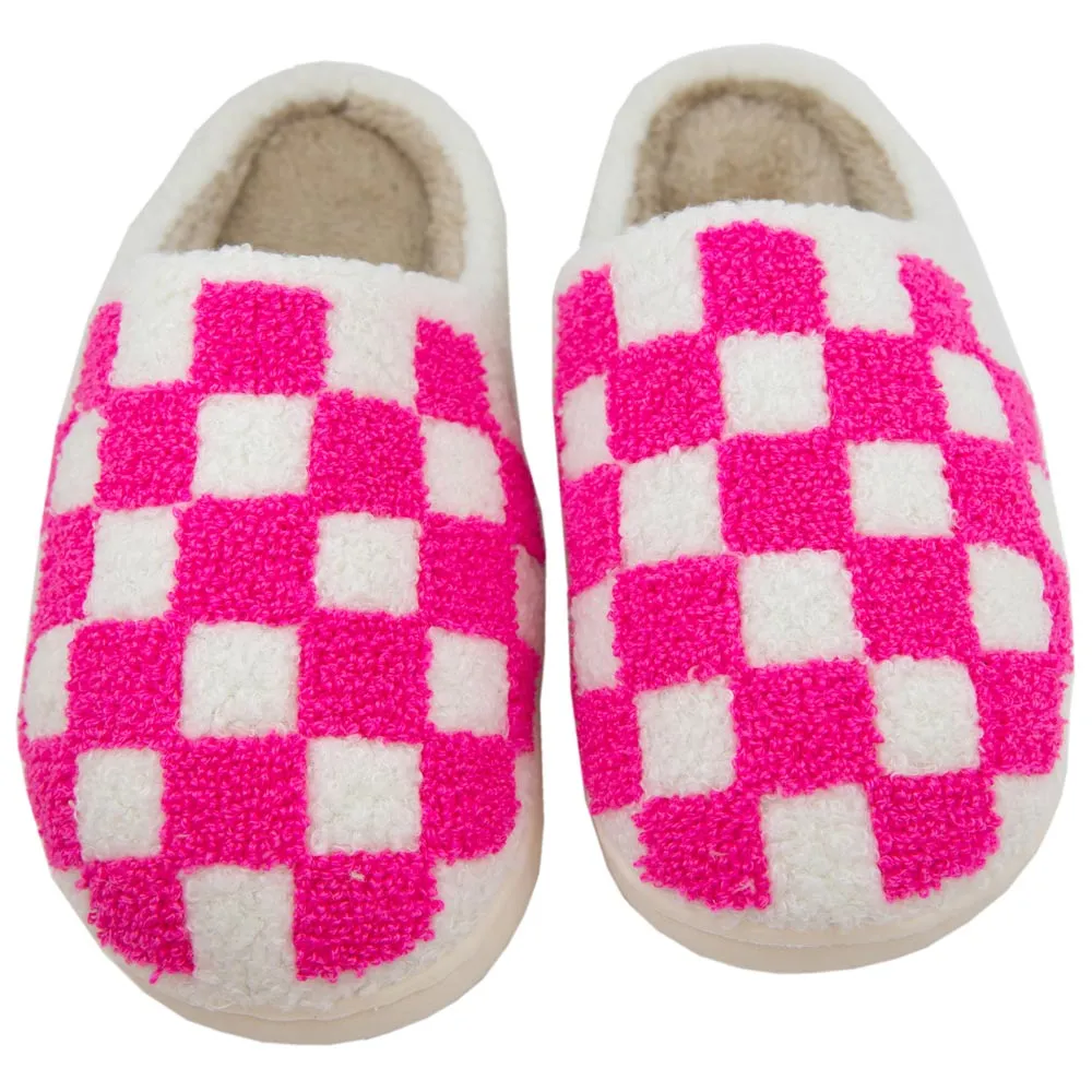 Hot Pink Checkered Pattern Wholesale Slippers