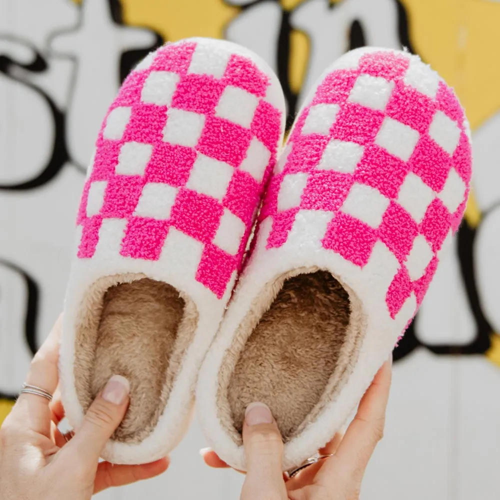 Hot Pink Checkered Pattern Wholesale Slippers