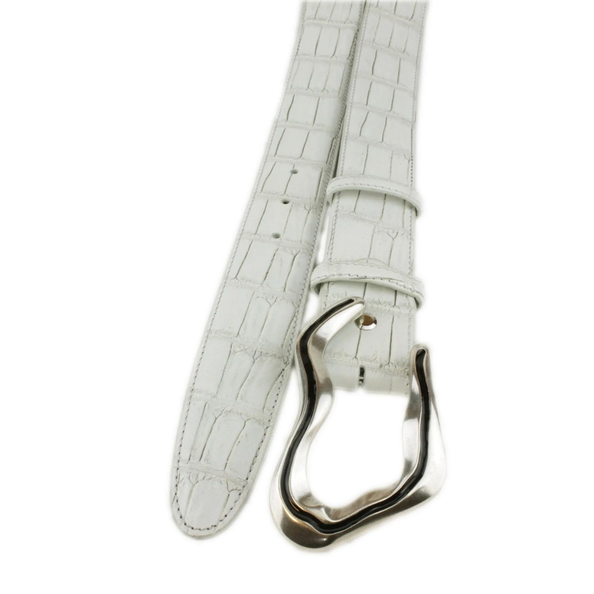 Ivory Tone Mock Croc Enamel Swirl Belt