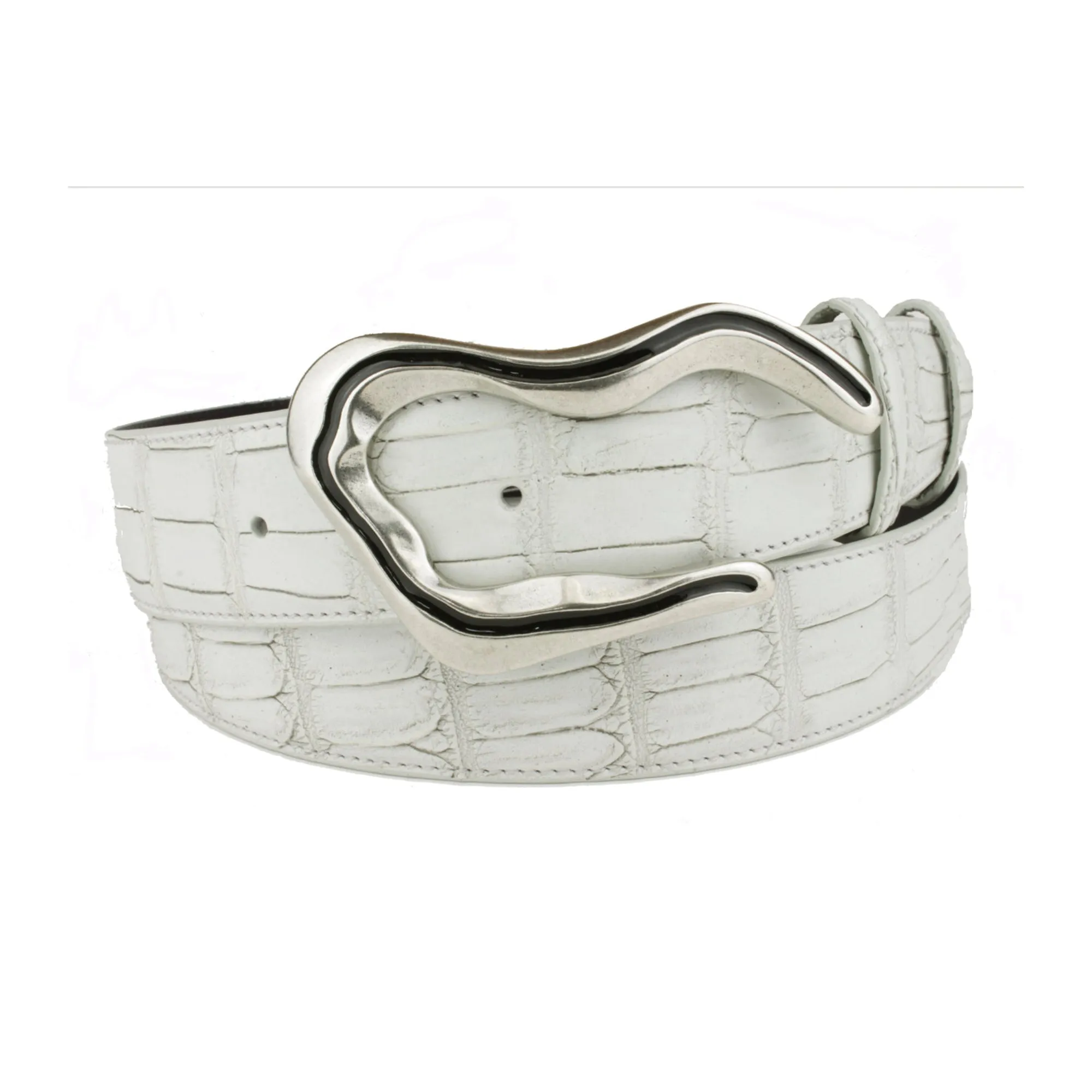 Ivory Tone Mock Croc Enamel Swirl Belt