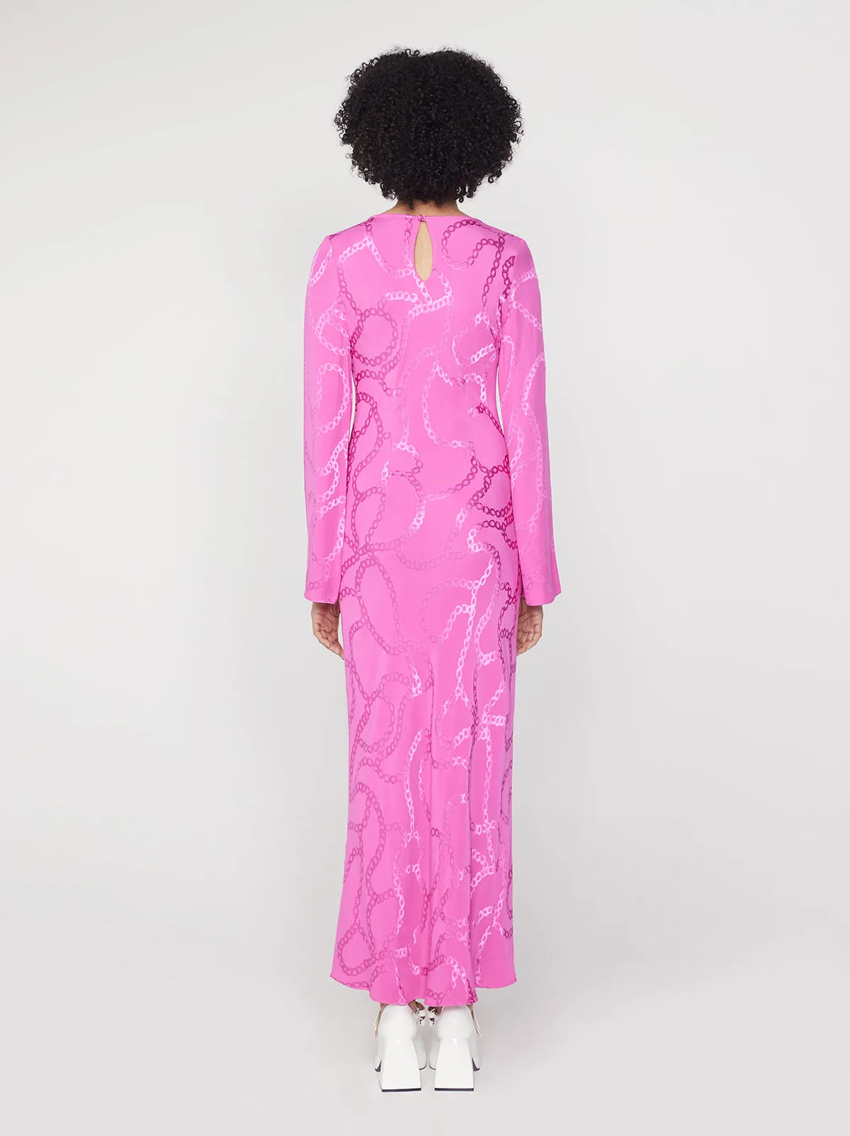 Keira Pink Chain Jacquard Maxi Dress