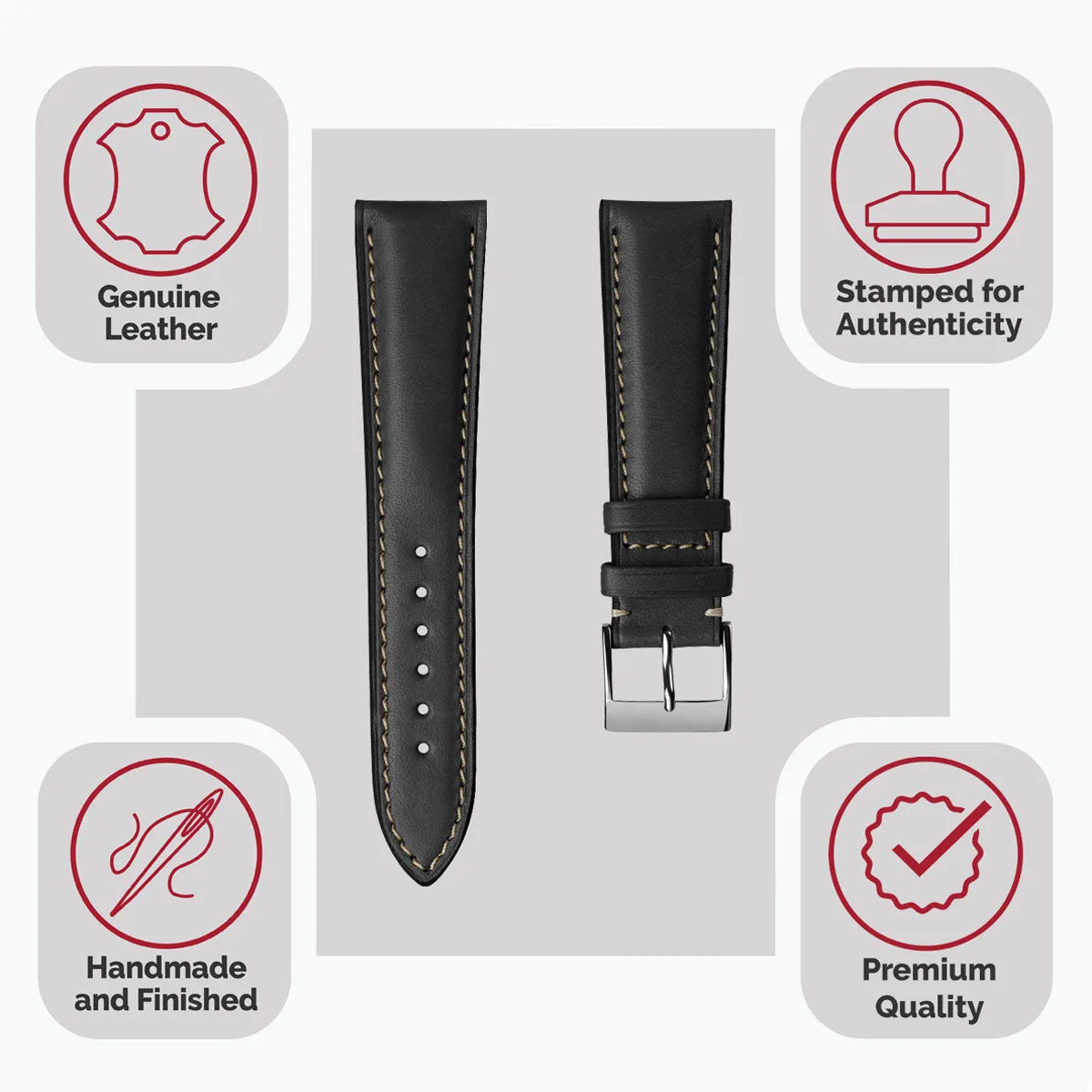 Laverton Padded Cavallo Leather Watch Strap - Black