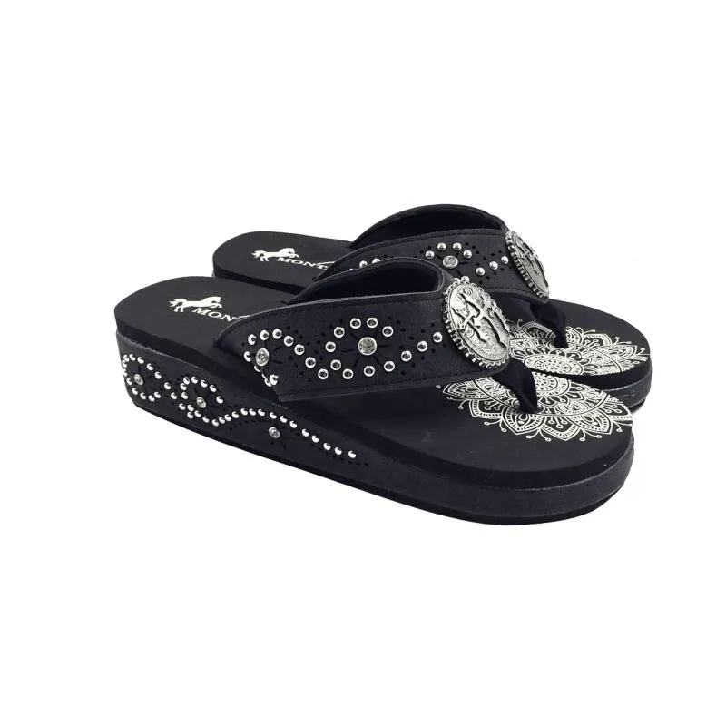 Mandala Laser-Cut Studs Wedge Flip Flops