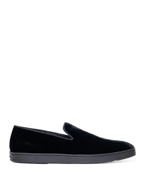 Muad Santoni Men's Velvet Slip-On Loafers, Black