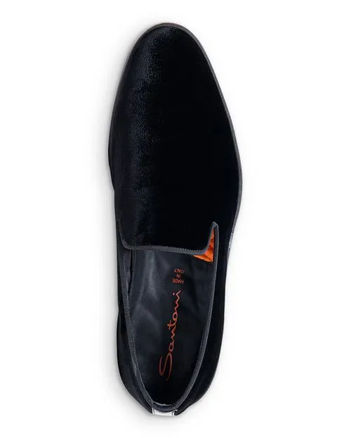 Muad Santoni Men's Velvet Slip-On Loafers, Black