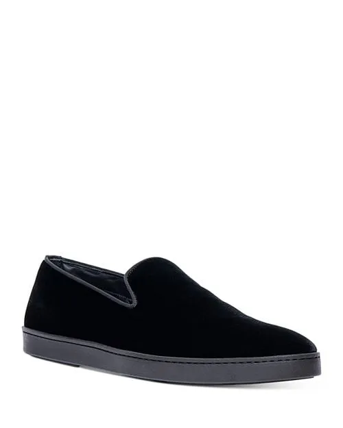 Muad Santoni Men's Velvet Slip-On Loafers, Black