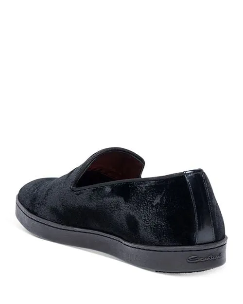 Muad Santoni Men's Velvet Slip-On Loafers, Black