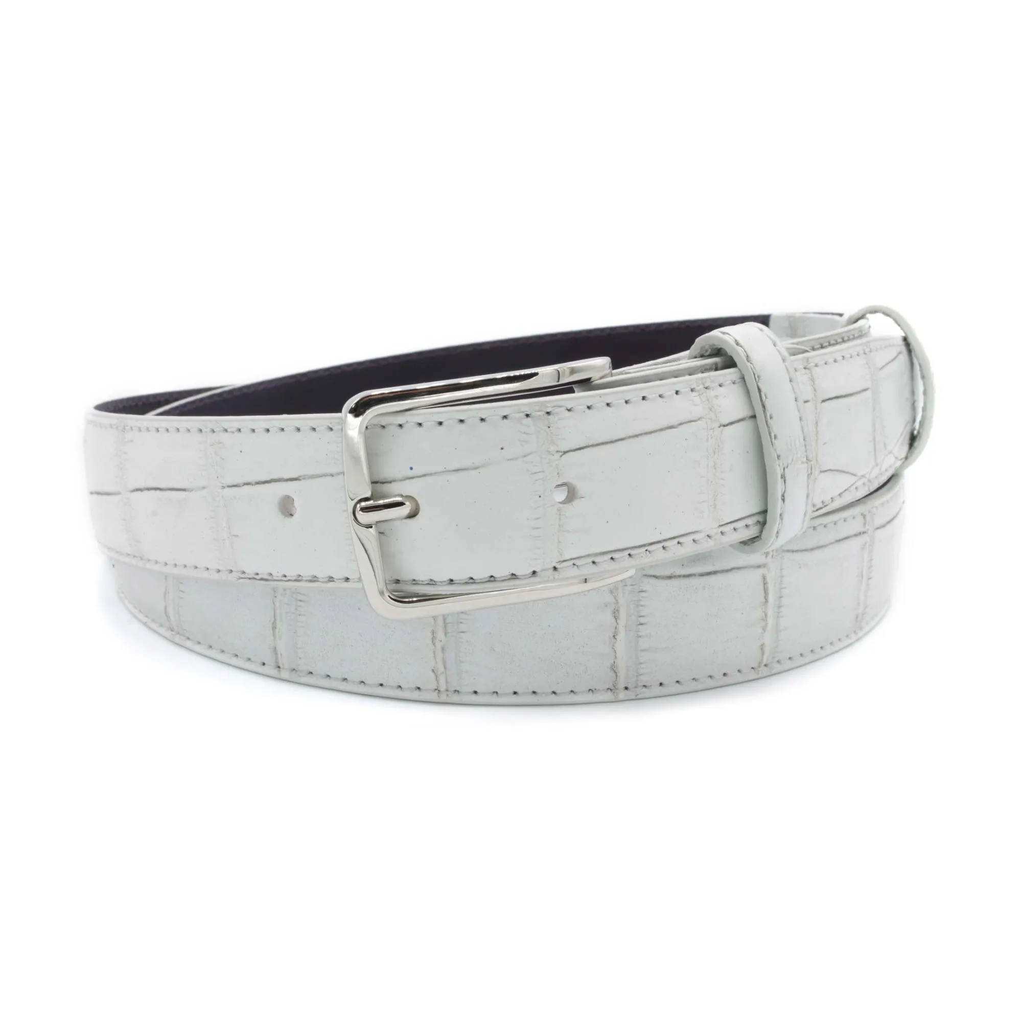 Narrow Ivory Tone Mock Alligator Belt