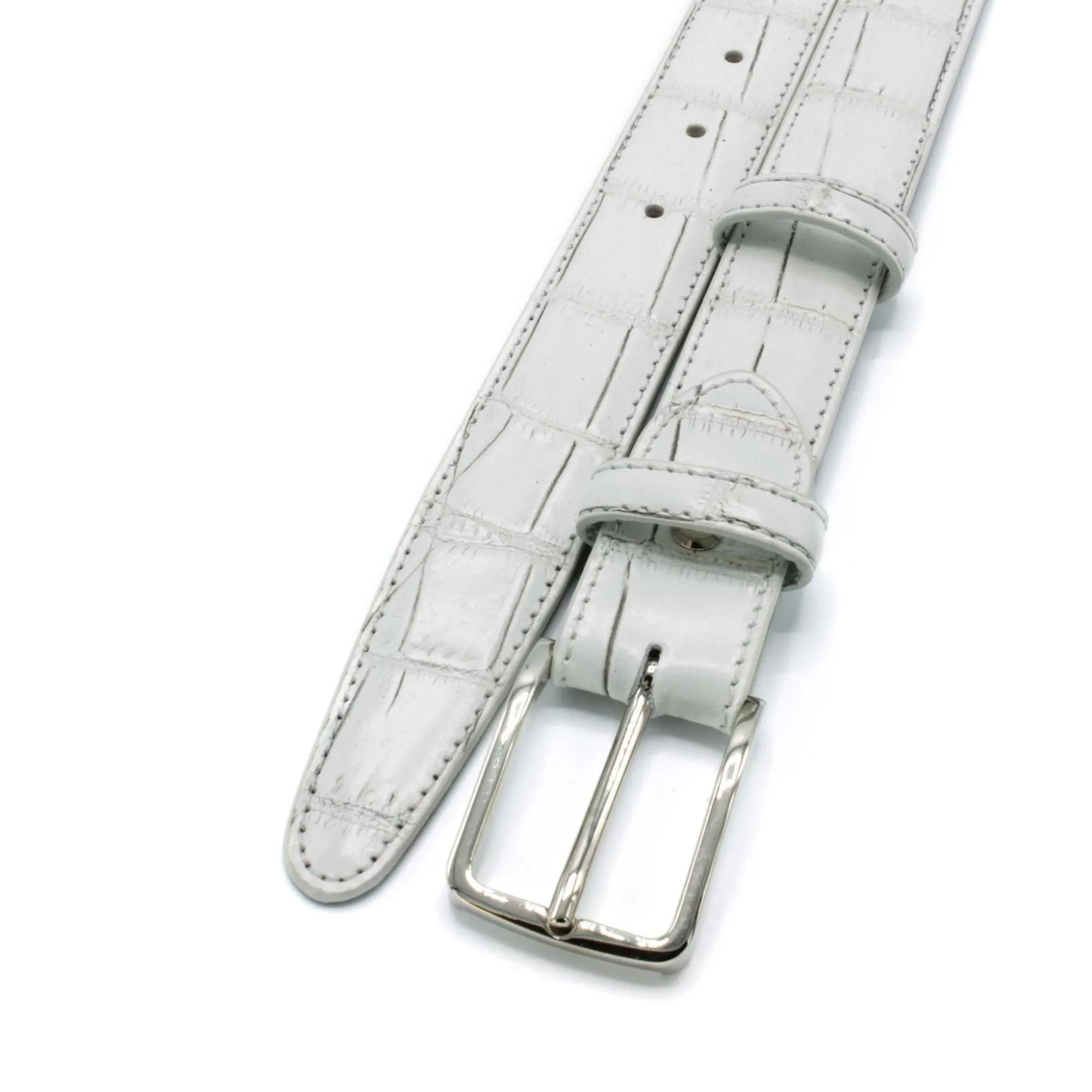 Narrow Ivory Tone Mock Alligator Belt