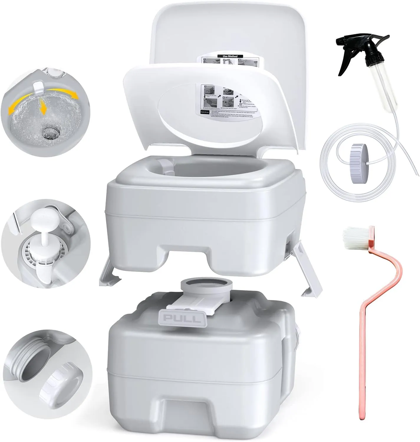 Portable 5.3 Gallon Camping Toilet with Level Indicator and T-Type Water Outlet