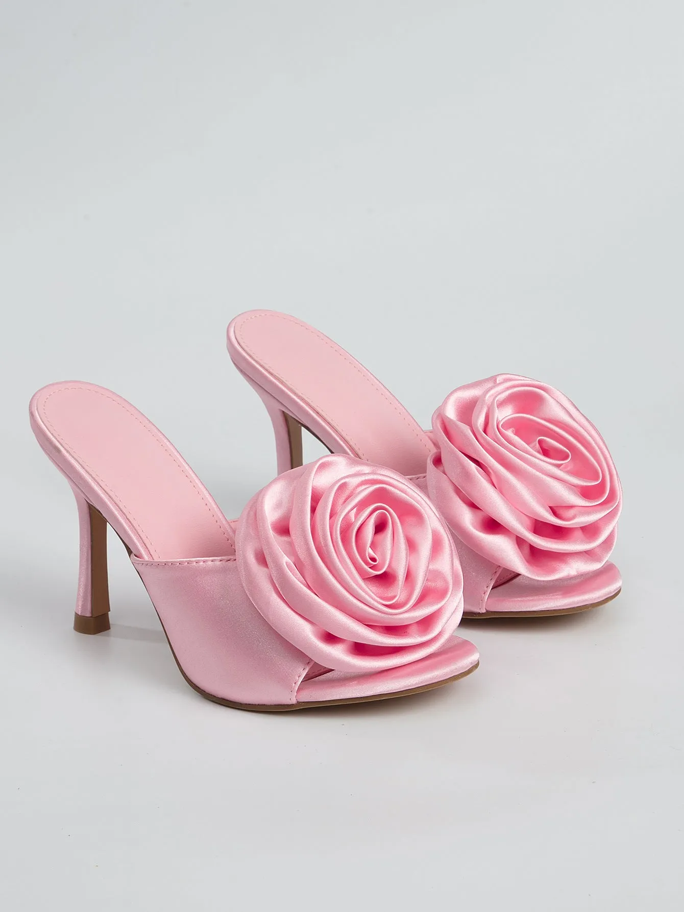 Satin Rose High Heel Mules