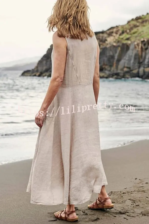 Solid Sleeveless Pocket Loose Comfort Midi Dress