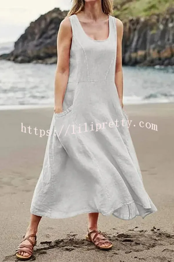 Solid Sleeveless Pocket Loose Comfort Midi Dress