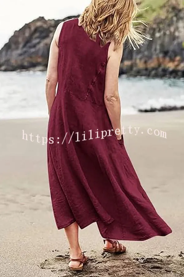 Solid Sleeveless Pocket Loose Comfort Midi Dress