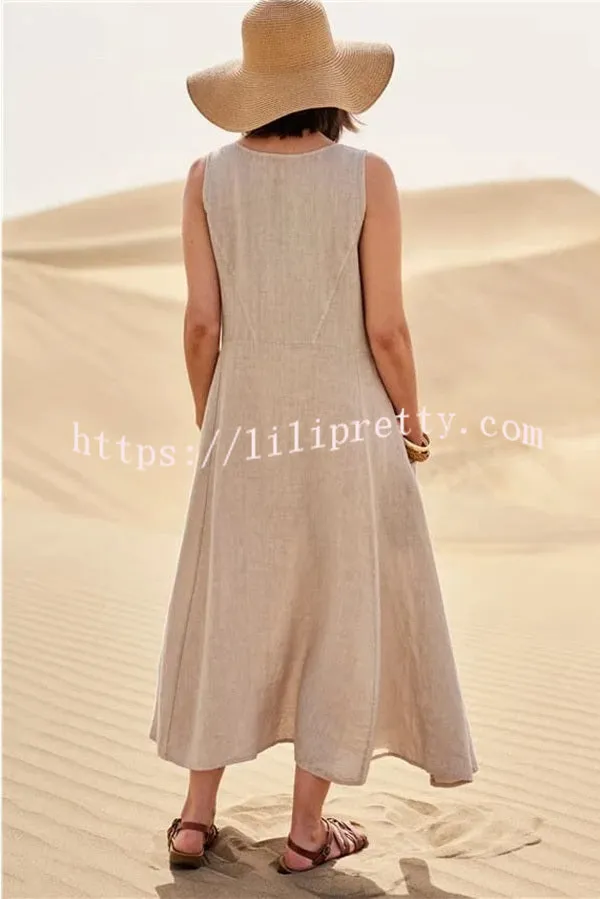 Solid Sleeveless Pocket Loose Comfort Midi Dress