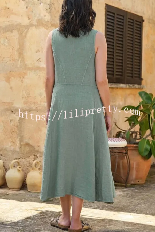 Solid Sleeveless Pocket Loose Comfort Midi Dress