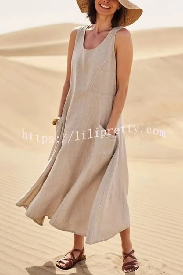 Solid Sleeveless Pocket Loose Comfort Midi Dress