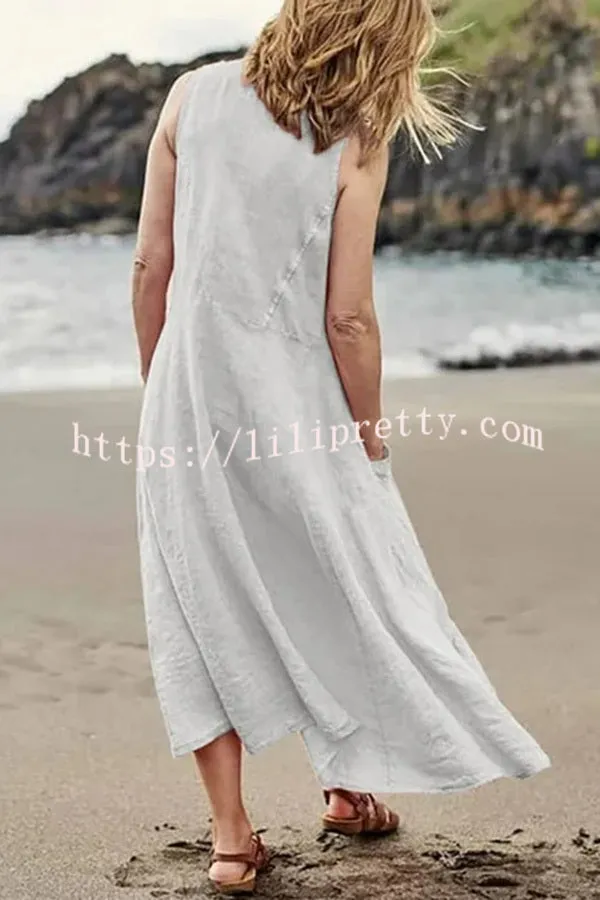 Solid Sleeveless Pocket Loose Comfort Midi Dress