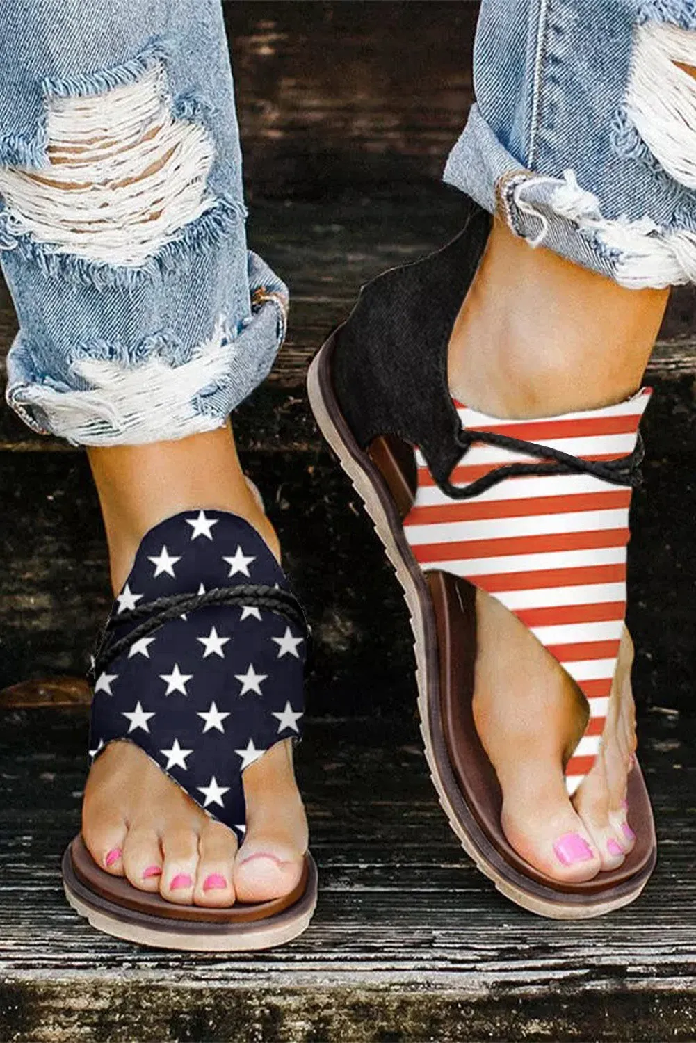 USA Flag Flip-Flop Sandals for Women Summer Beach Flat Sandals