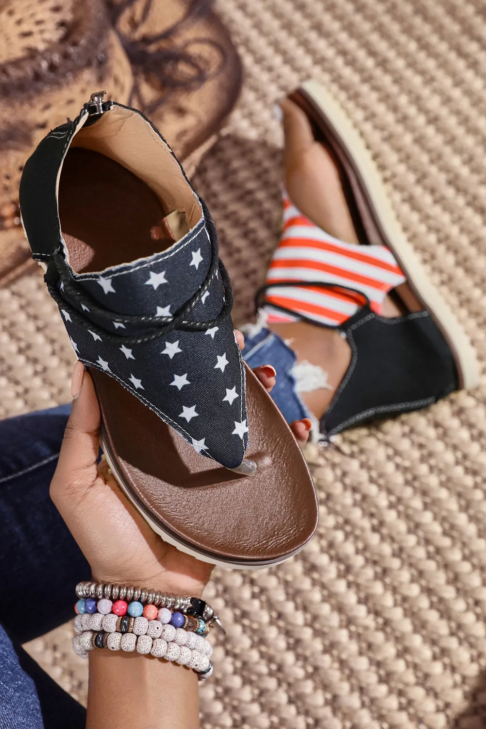 USA Flag Flip-Flop Sandals for Women Summer Beach Flat Sandals