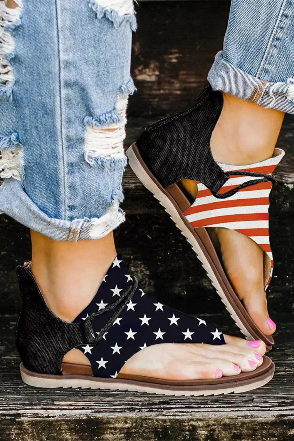 USA Flag Flip-Flop Sandals for Women Summer Beach Flat Sandals