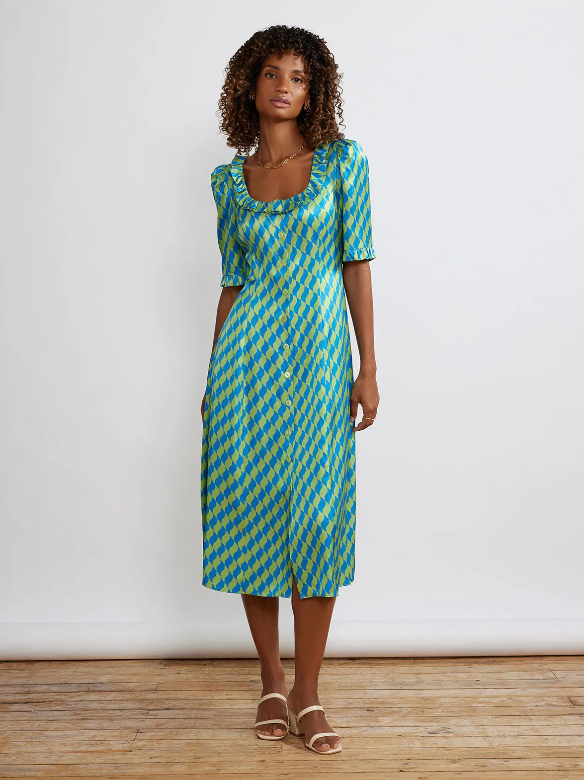 Violette Green Wavy Tile Tea Dress