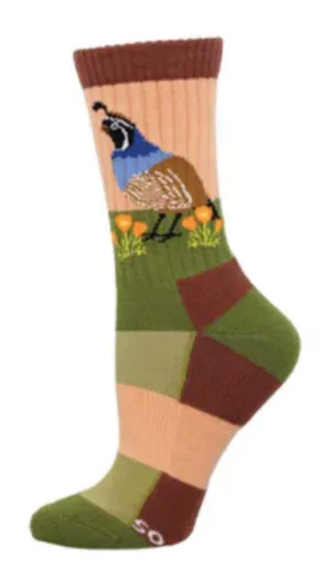 Women's Marino Quail and Poppies Crew Sock