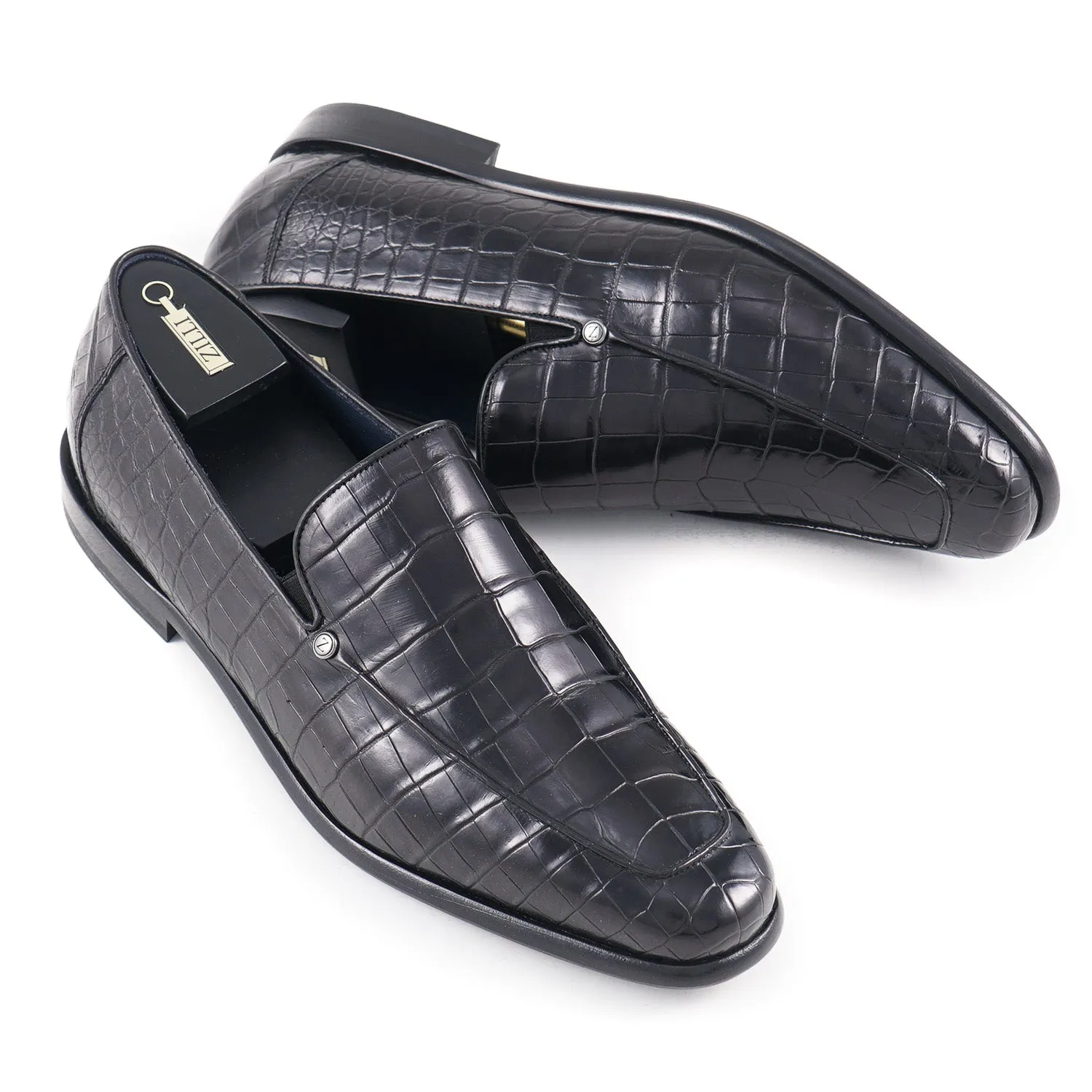 Zilli Satin Black Full Crocodile Loafers